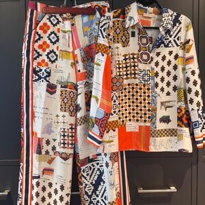 Tory Burch Scrapbook Sienna Silk Top & Pants Set Size 8 Worn Once Matching Set